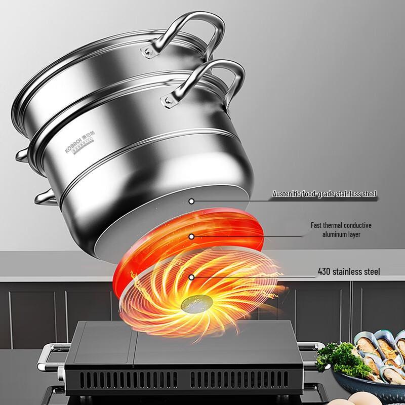 KOBACH 26cm 3-Layer 304 Stainless Steel Steamer Pot