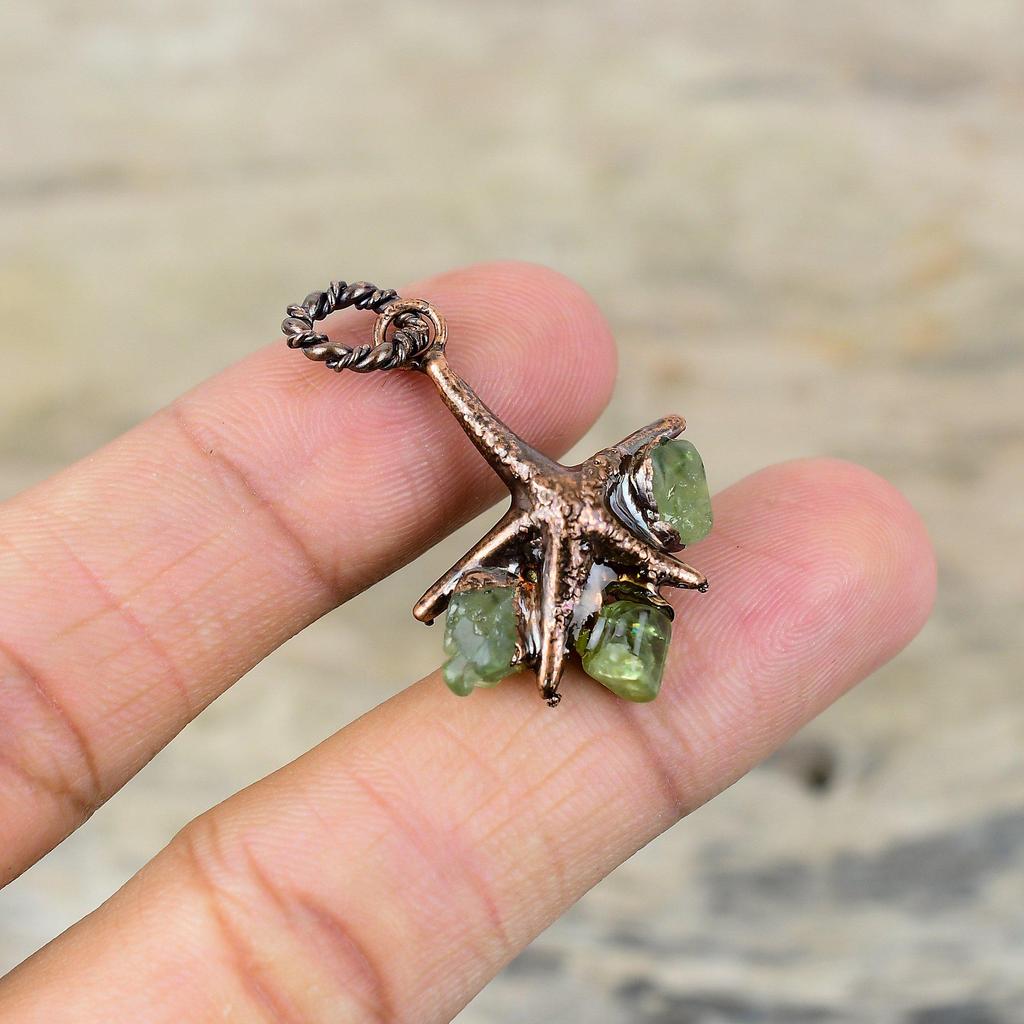 Green Tourmaline Rough Pendant Electroformed Copper Pendant Handmade Jewelry Original Gemstone Pendant Electroformed Jewelry Gift For Mother