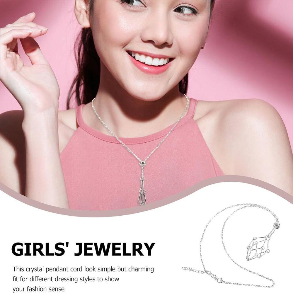 Медное кристаллическое сетчатое металлическое ожерелье серебряного цвета с каменным держателем, ожерелье для вечеринки