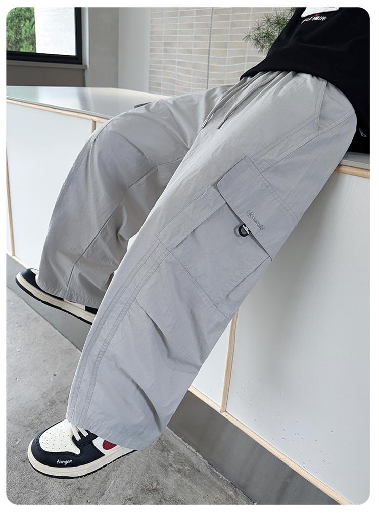 Boys' pants, work pants, children's mid to large children's 2026 new style, boys' straight leg wide leg casual pants, summer thin version