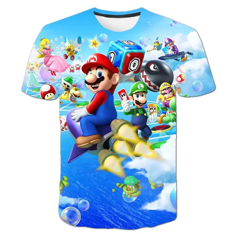MINISO Child Game Super Mario Bros T Shirt Kids Boy Cartoon Clothes Tops Tees Boys T-shirt Luigi Mario T-shirts Children's Short Sleeve