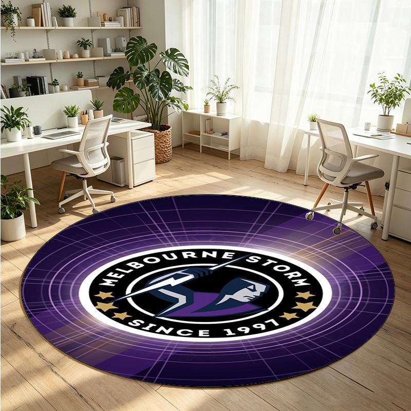 Melbourne Storm Printed Round Crystal Velvet Rug Soft Non Slip Floor Carpet For Bedroom Holiday Gift