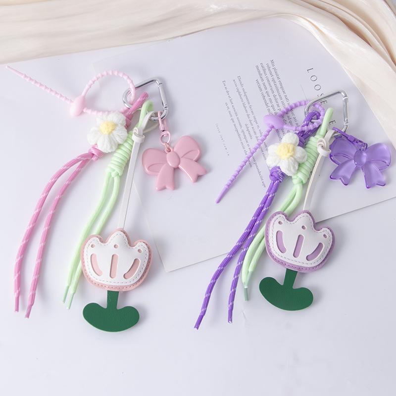 3D Дизайн Цветка DIY Кожаный Подвеска для Рюкзака Цельное Плетение Веревкой Креативное Украшение для Ключей.