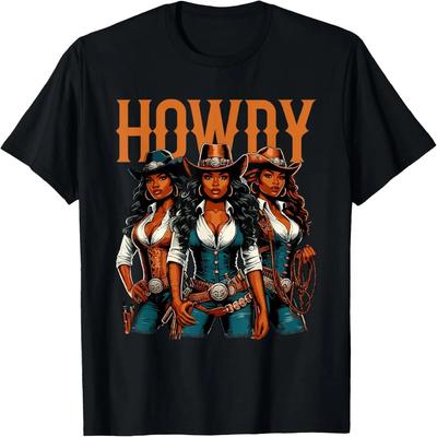 Черная афроамериканская ковбойка Вестерн Техас Родео Howdy Футболка