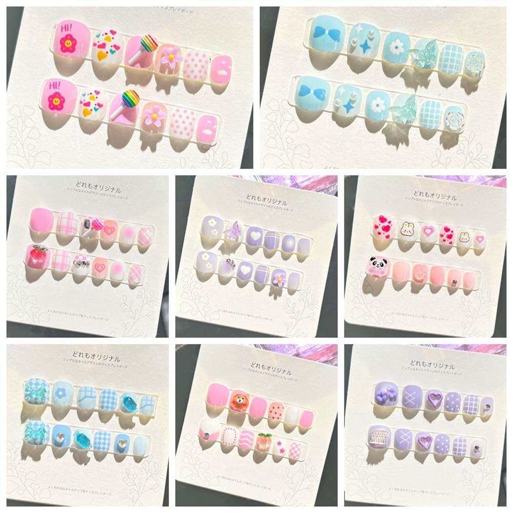 Flower Kids Cartoon Fake Nails Bears Cartoon Nail Accessories Children False Nails Kids Toys
