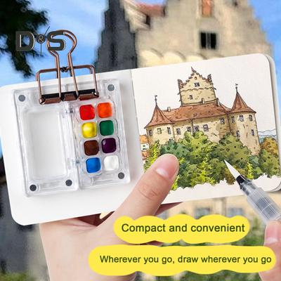 Мини-коробка для акварельных красок Pocket Artist Travel Set 8/15-цветная палитра из орехового дерева с металлическим зажимом Портативная акварельная ручка