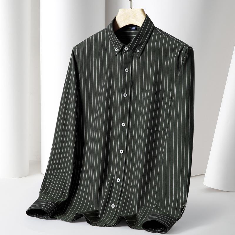 100% Cotton Striped Shirt Soft Comfortable Long Sleeve Business Men Office Casual Shirt with Pocket Slim Fit
