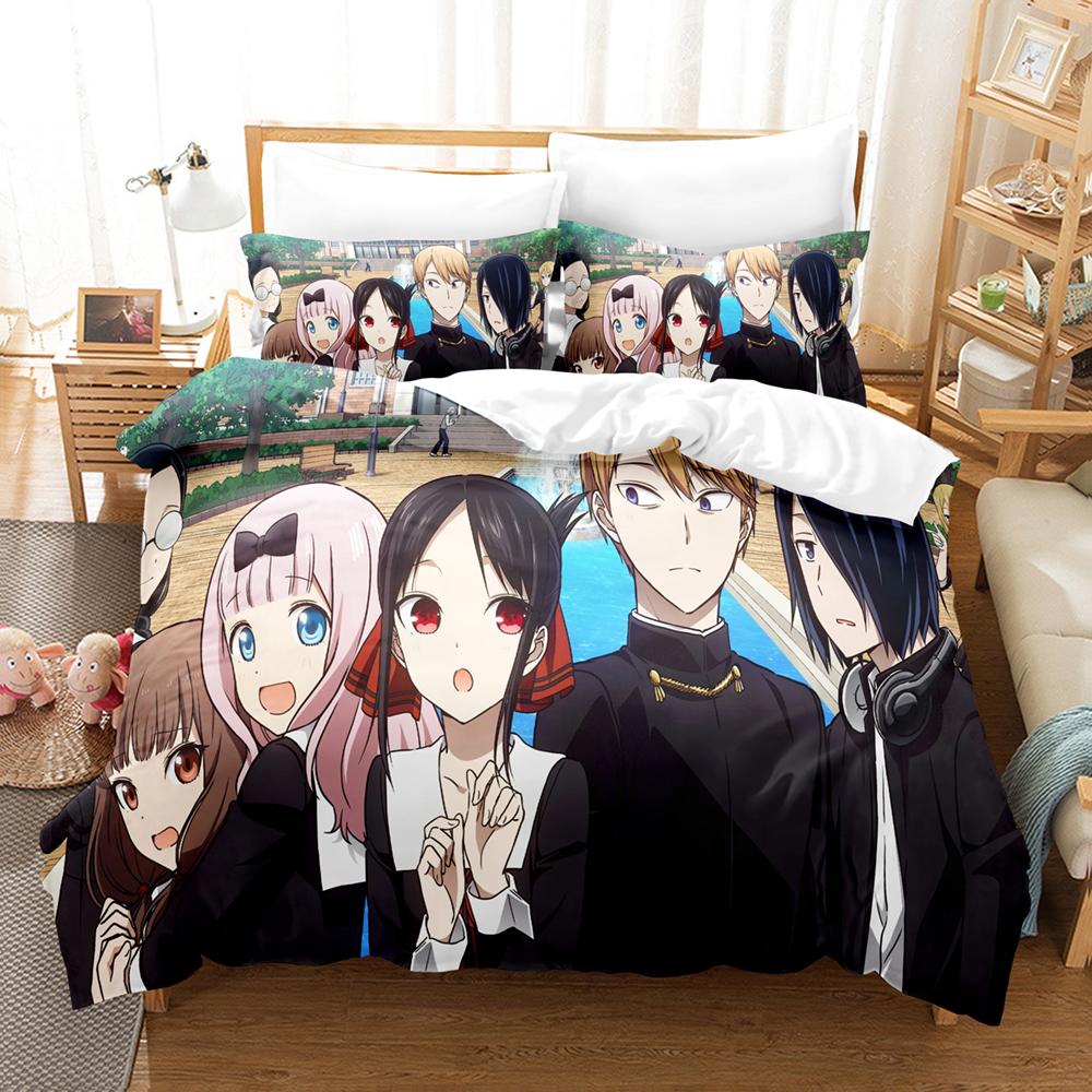 Постельное белье Kaguya Sama Love Is War 3 предмета Полный набор с принтом персонажей аниме Кагуя-сама: Любовь — это война Все размеры Настраиваемый Для фанатов аниме