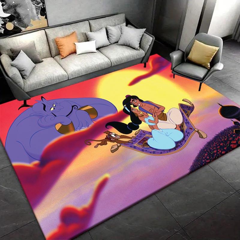 1pc Disney Aladdin Pattern Area Rug Soft Flannel Floor Mat for Living Room, Bedroom, Kitchen, Sofa Coffee Table Floor Mat, Machine Washable