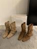 2025 Korean Version of the New Niche Design Retro French Short Boots Small Square Head Western Boots Suede Medium Boots Women's Boots
