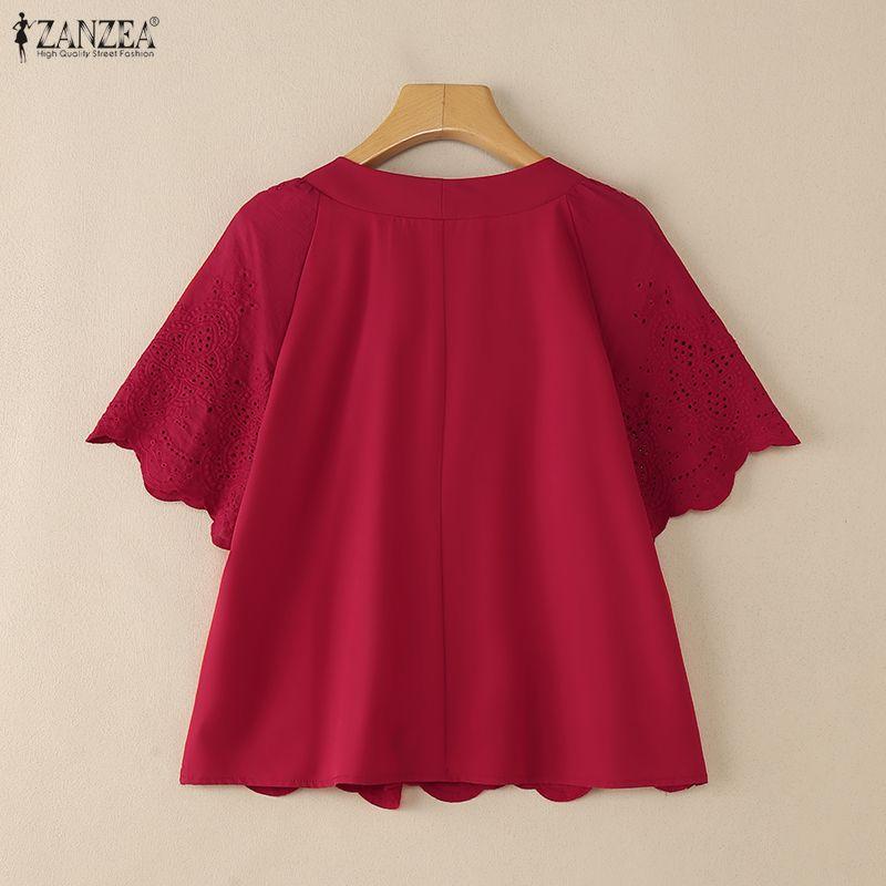 ZANZEA Женская повседневная блузка с V-образным вырезом, короткими рукавами, пэчворком и крючком