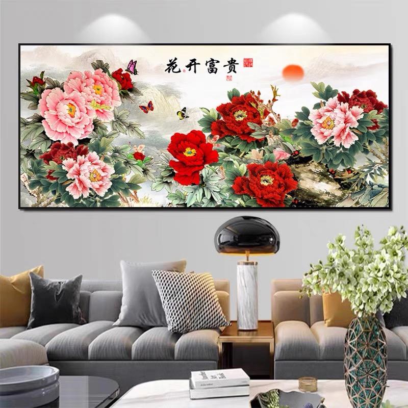 5D алмазная картина, полная бриллиантов, гостиная, простая современная, цветущий пион для процветания, вышивка крестом с бриллиантами, мозаика алмазная вышивка