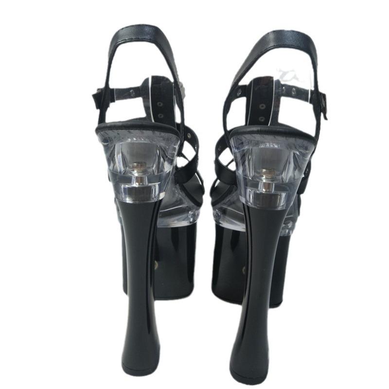 18 см черные туфли на высоком каблуке свадебные туфли модная обувь летние новые толстые каблуки полые сандалии с дырками на носке летняя верхняя одежда для женщин