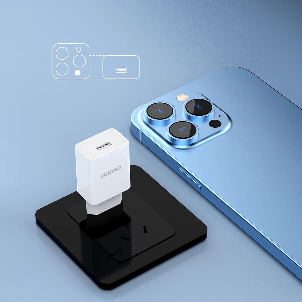 Dudao A4EU 2.1A USB Wall Charger & USB-A to USB-C Cable - White