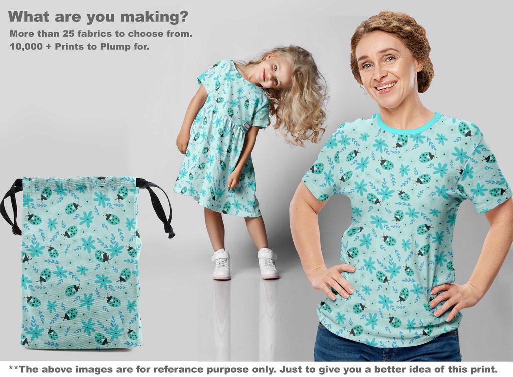 oneOone Cotton Poplin Aqua Blue Fabric Bird Ladybird  Craft Projects Decor Fabric Printed By The Yard 42 Inch