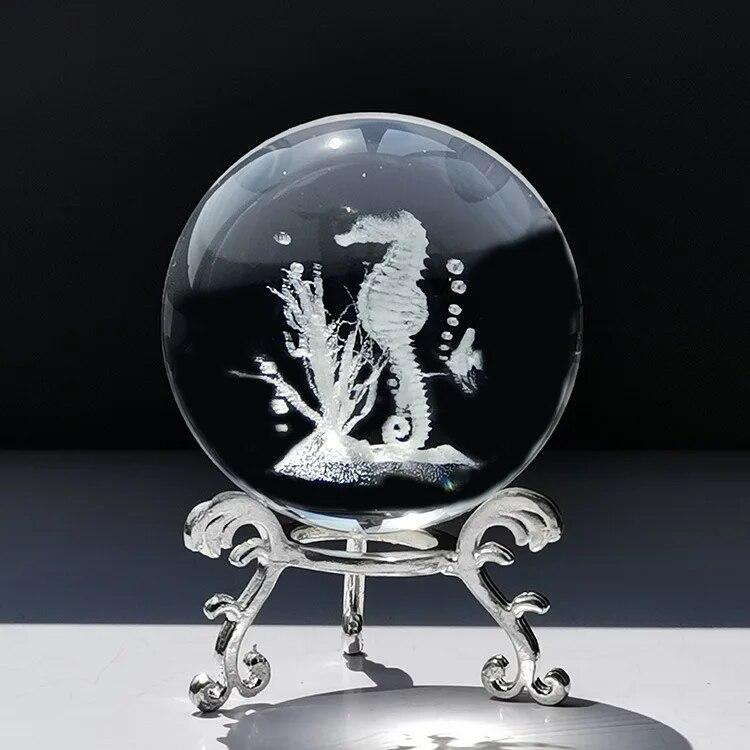 60 мм 3D хрустальный шар с лазерной гравировкой, стеклянные украшения, фигурка животного, коллекционные предметы, пресс-папье, домашний художественный декор с подставкой