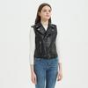Women's Slim Fit PU Leather Motorcycle Vest with Belt and Zipper