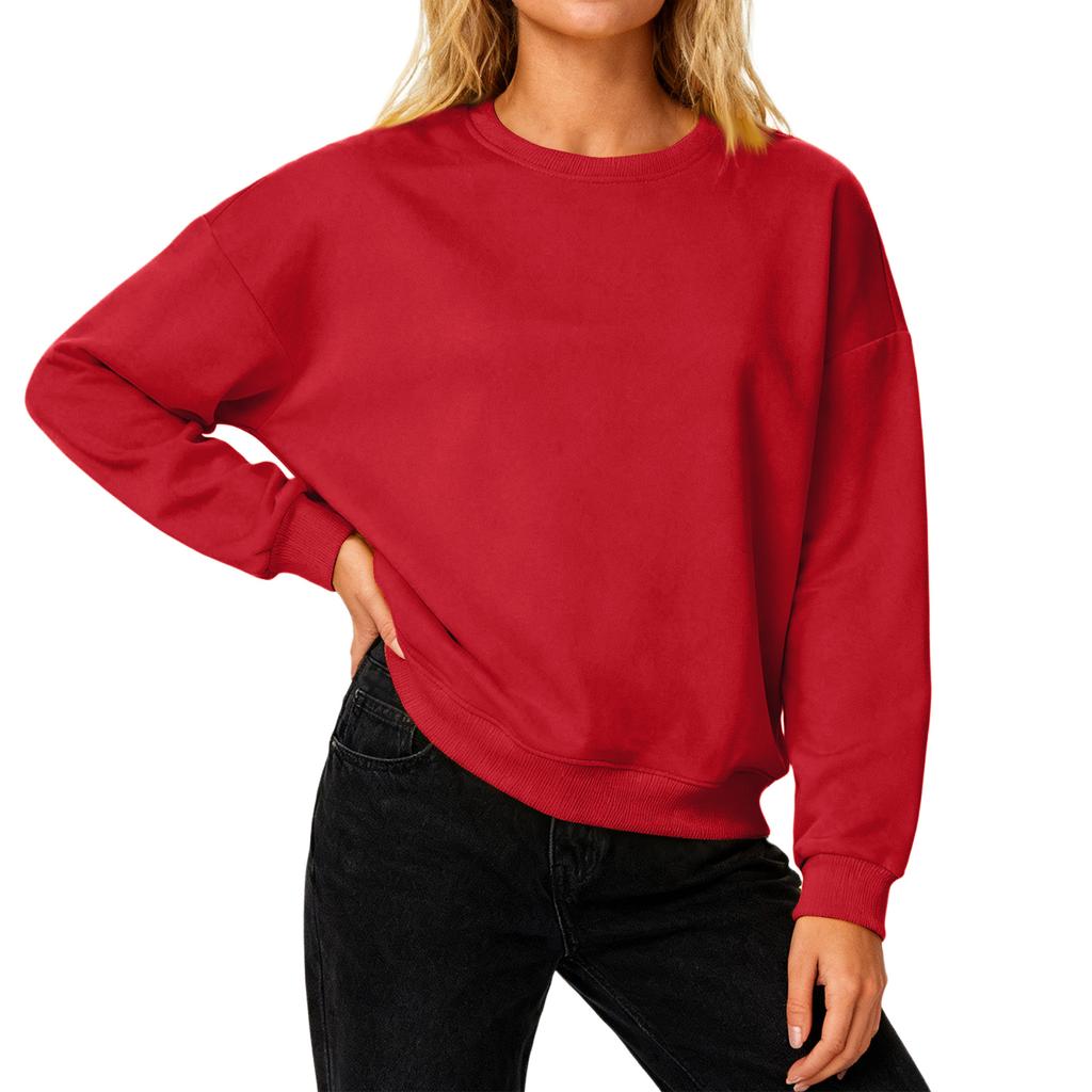 Женский свободный удобный повседневный и модный свитшот с круглым вырезом, рукавами с резьбой, однотонный, с длинными рукавами