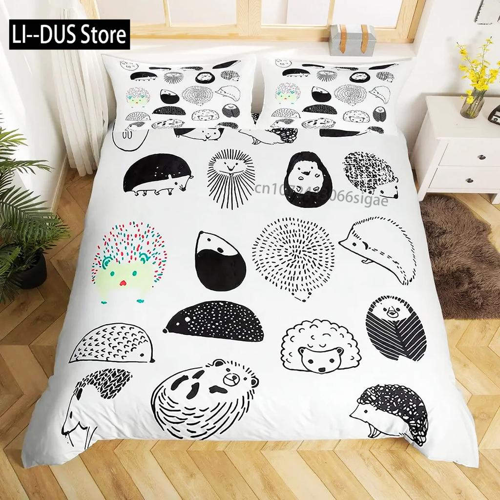 Пододеяльник с ежиком и грибами Для мальчиков и подростков Милый мультяшный Дикое животное Сосновая шишка Лист дерева Покрывало для одеяла Осенние листья Декор комнаты