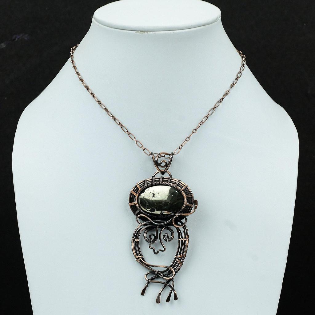 Pyrite Pendant Copper Wire Wrapped Pendant Handmade Elegant Pendant Wire Wrap Jewelry Gemstone Pendant Pyrite Copper Jewelry Gift For Mother