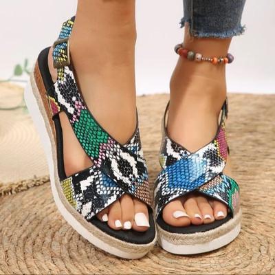 Модные женские босоножки на танкетке, женские летние повседневные босоножки на платформе с открытым носком и принтом в римском стиле, женские пляжные босоножки Sandalias De Mujer
