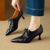 Fashion NEW Autumn/Spring Women Pumps Split Leather Shoes for Women Pointed Toe Thin Heel Shoes Pleated Lace-up High Heel Handmade Shoes