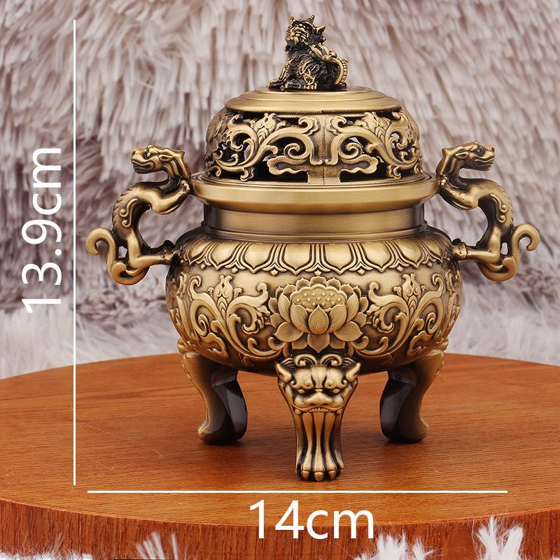 Antique Brass Animal Head Incense Burner: Three-Legged Aromatherapy Ornament for Indoor Buddhist Hall or Tea Ceremony