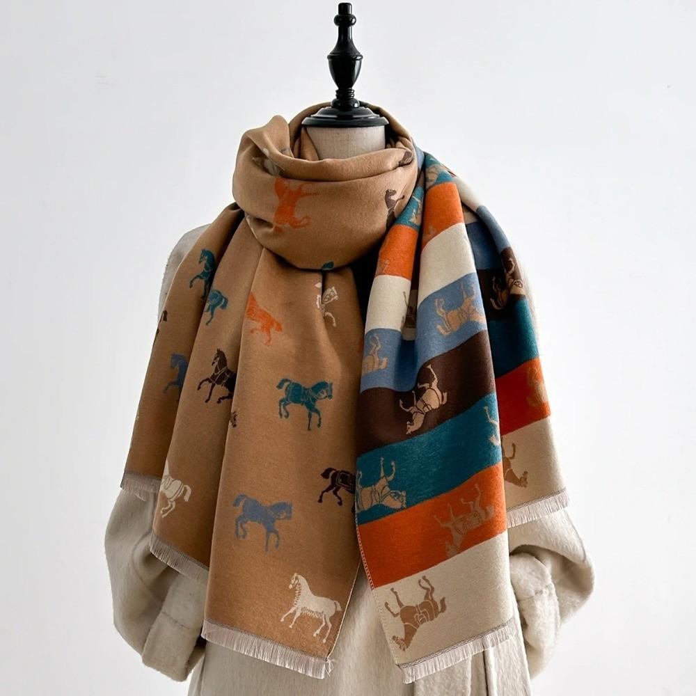 Horse Print Winter Scarve Elegance Blanket Scraf New Fleece Shawl New Year Gift