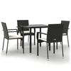 5 Piece Garden Dining Set with Cushions Black Poly Rattan