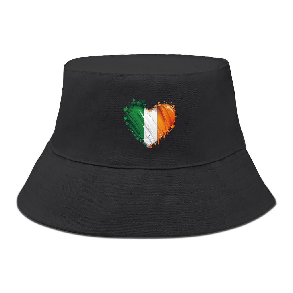 Heart Flag of Ireland Print Bucket Hat , Patriotic Men's Hat Spring Casual Polyester Beach Cap