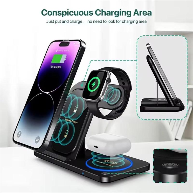 30W LED Fast Wireless Charger Stand 3 In 1 Foldable Charging Station for iPhone17 16 15 14 13 12 11 Apple Watch 9 8 7 6 5 Airpods Pro
