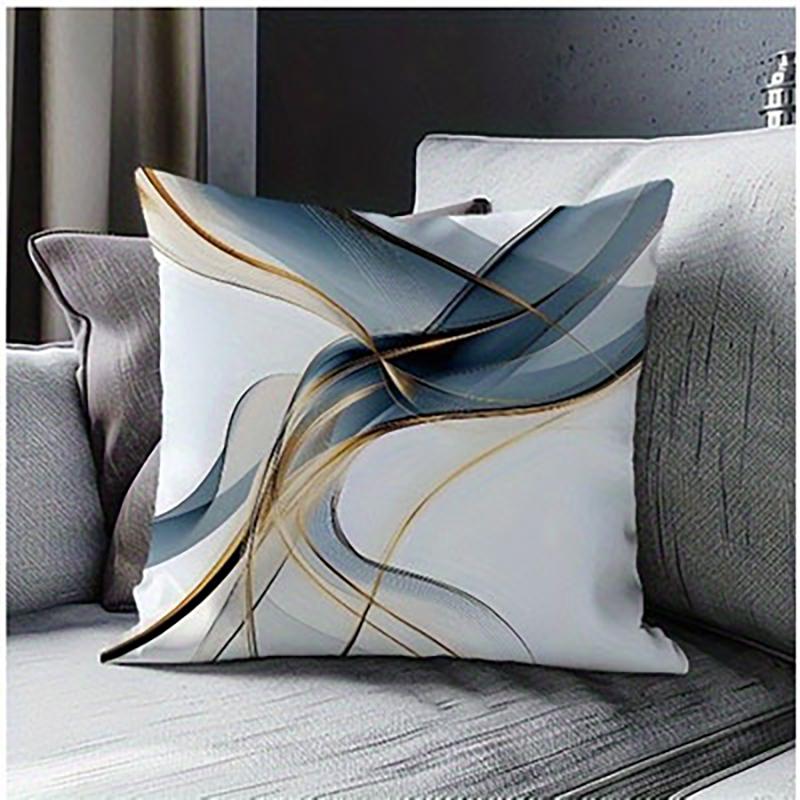 Abstract Blue and Gold Swirl Pattern Throw Pillow Cover for Modern Sofa Decor