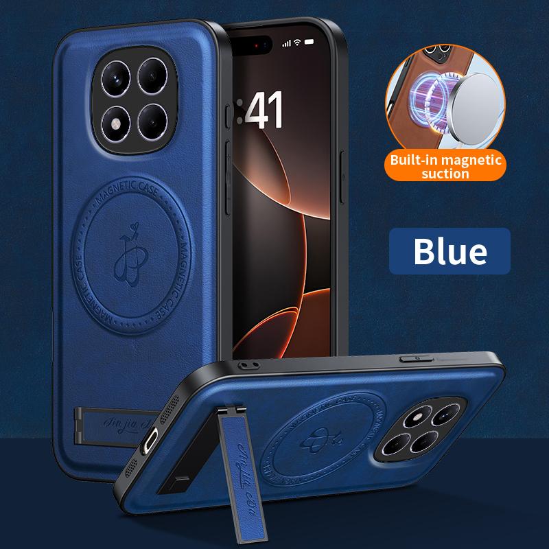 Роскошный магнитный держатель-подставка кожаный чехол для телефона для Xiaomi Redmi 14C 13C Redmi Note 13 14 Pro Беспроводная зарядка Чехол с логотипом