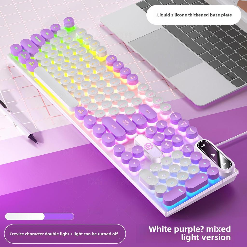 Проводная игровая клавиатура K600 с серебристой резьбой и колпачками в стиле панк