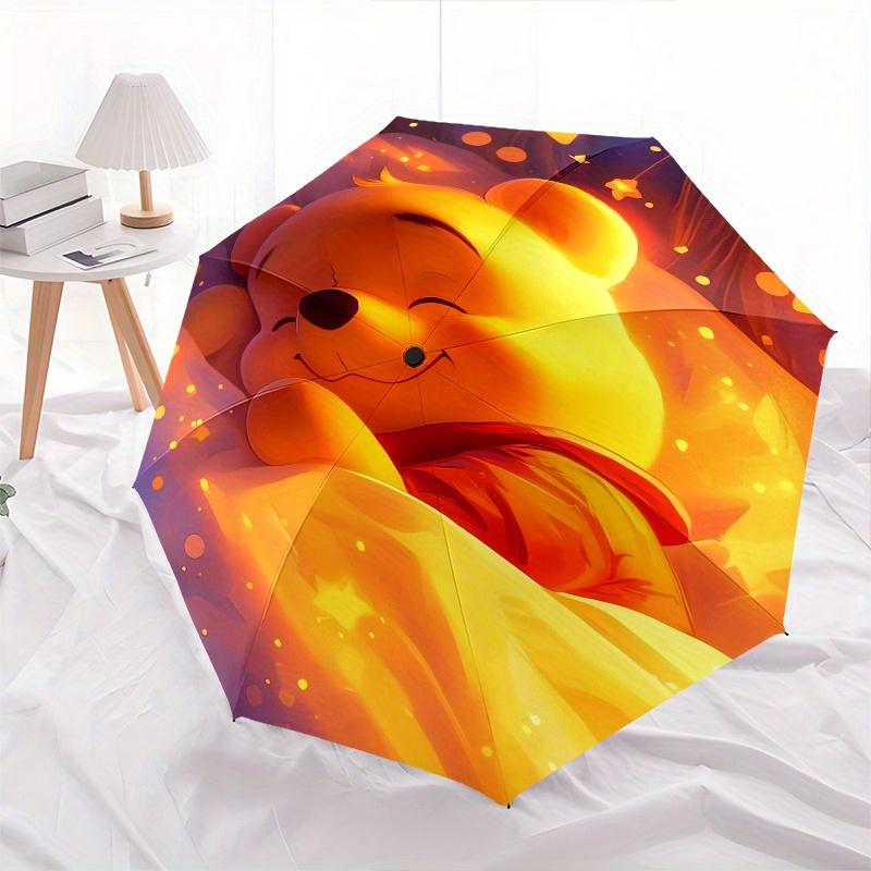 Pooh Bear,Nighttime Fully automatic themed umbrella - 8 ribs durable iron frame, tri-fold compact design, perfect as a gift, travel umbrella
