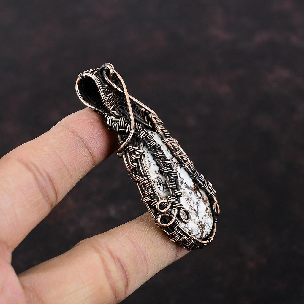 Wild Horse Magnesite Pendant Copper Wire Wrapped Pendant Handmade Wire Wrapped Jewelry Original Gemstone Pendant Copper Jewelry Gift For Her