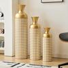 3-Piece gold metal floor vase set with white dot pattern, vases for dried flowers pampas grass, luxury home decor for living room hotel, not wat