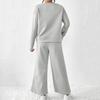 2 Pcs/Set Women Top Pants Suit Round Neck Long Sleeves Textured Solid Color Sweatshirt Elastic Waist Wide Leg Trousers Daily Wear Sport Outfit