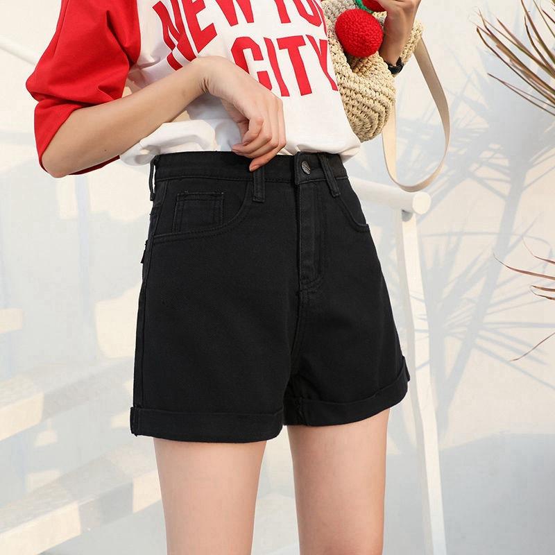 Тканые брюки Классика и минимализм Мода Универсальные женские летние свободные тонкие A Word Подвернутые края Широкие джинсовые шорты Индивидуальность и мода