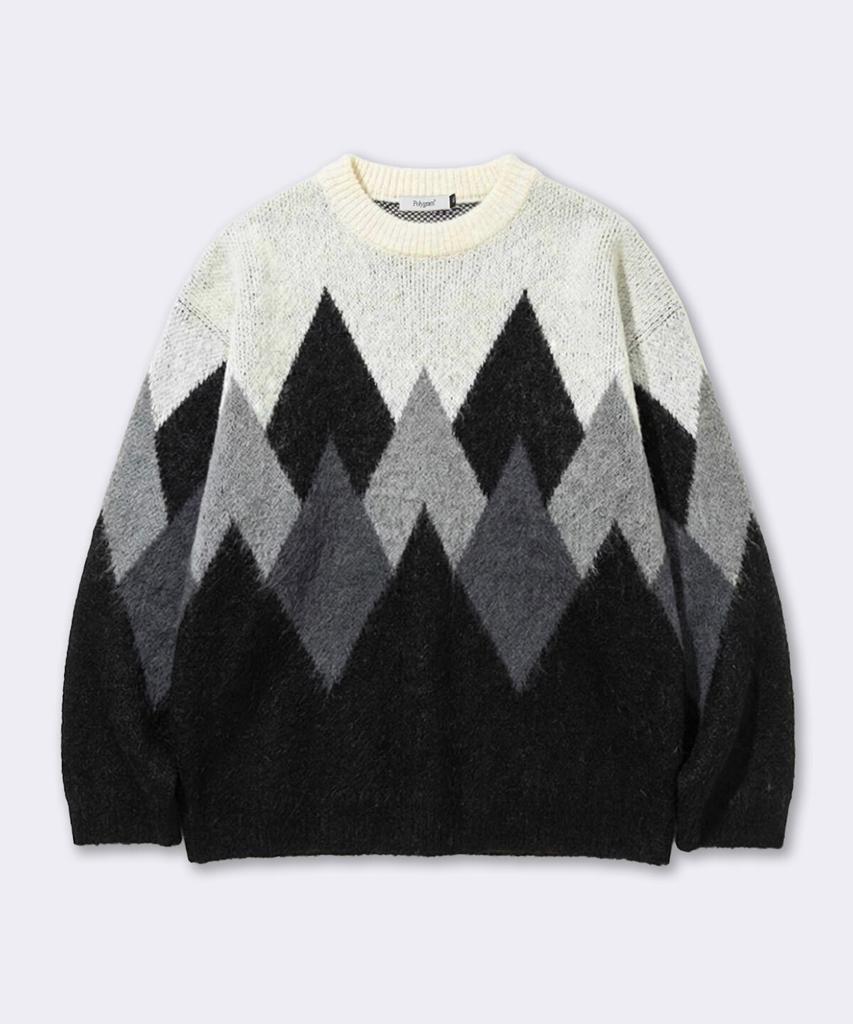 POLYGRAM Hairy Oversized Argyle Round Knit - Black