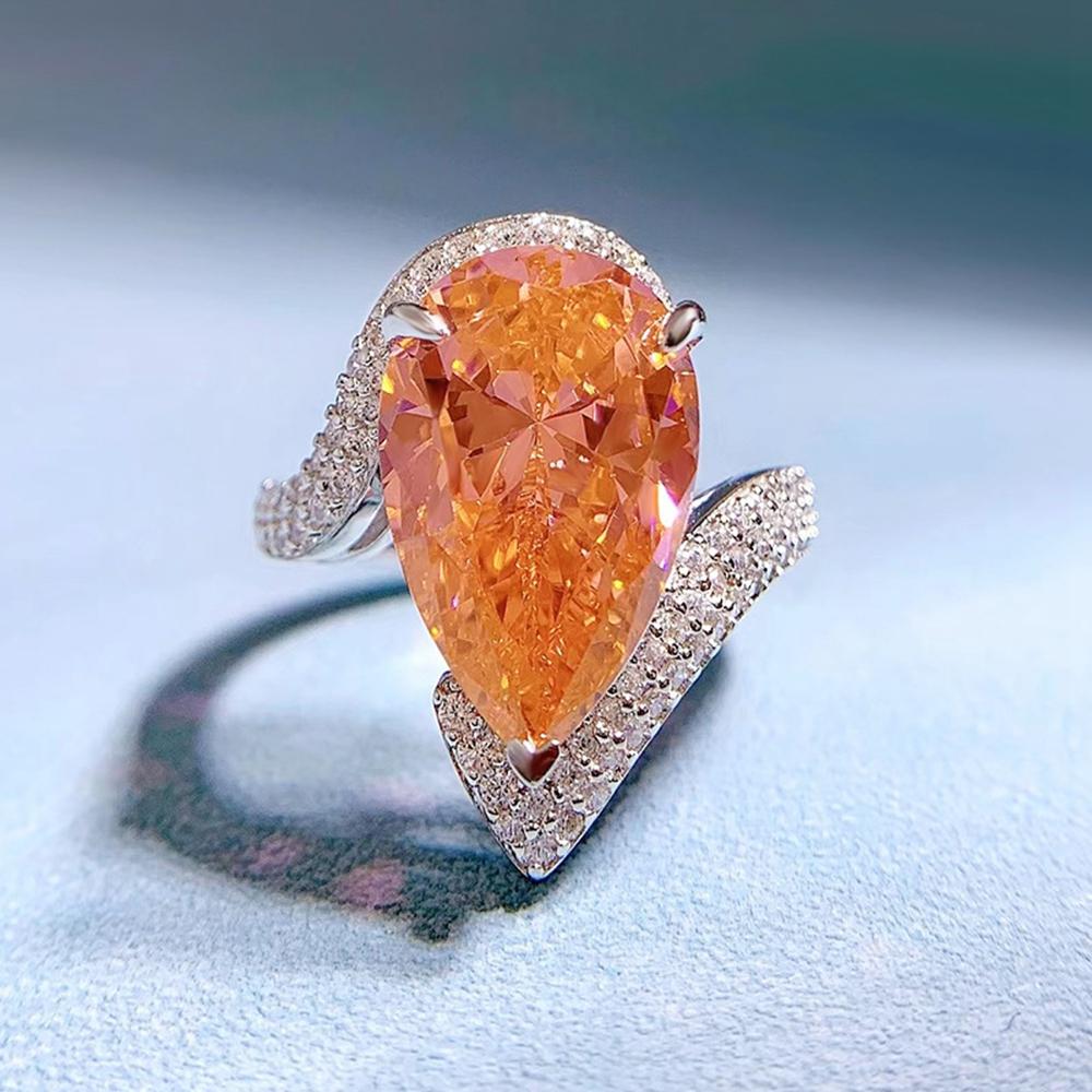 Кольцо из белого золота 18 карат с граненым драгоценным камнем груша Падпараджа для женщин, подарок на помолвку, ювелирные изделия из стерлингового серебра 925 пробы