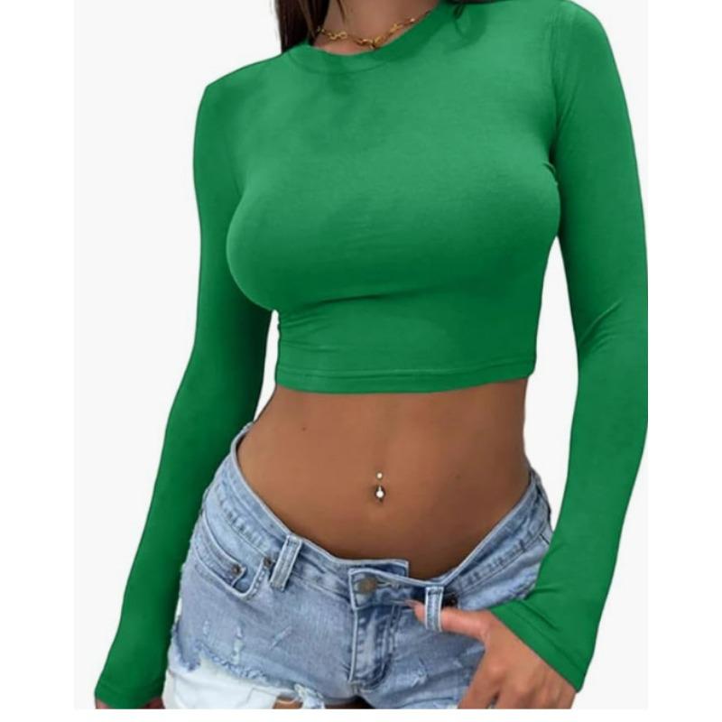 Женские модные повседневные весенне-осенние однотонные блузки и рубашки с круглым вырезом с длинными рукавами и принтом