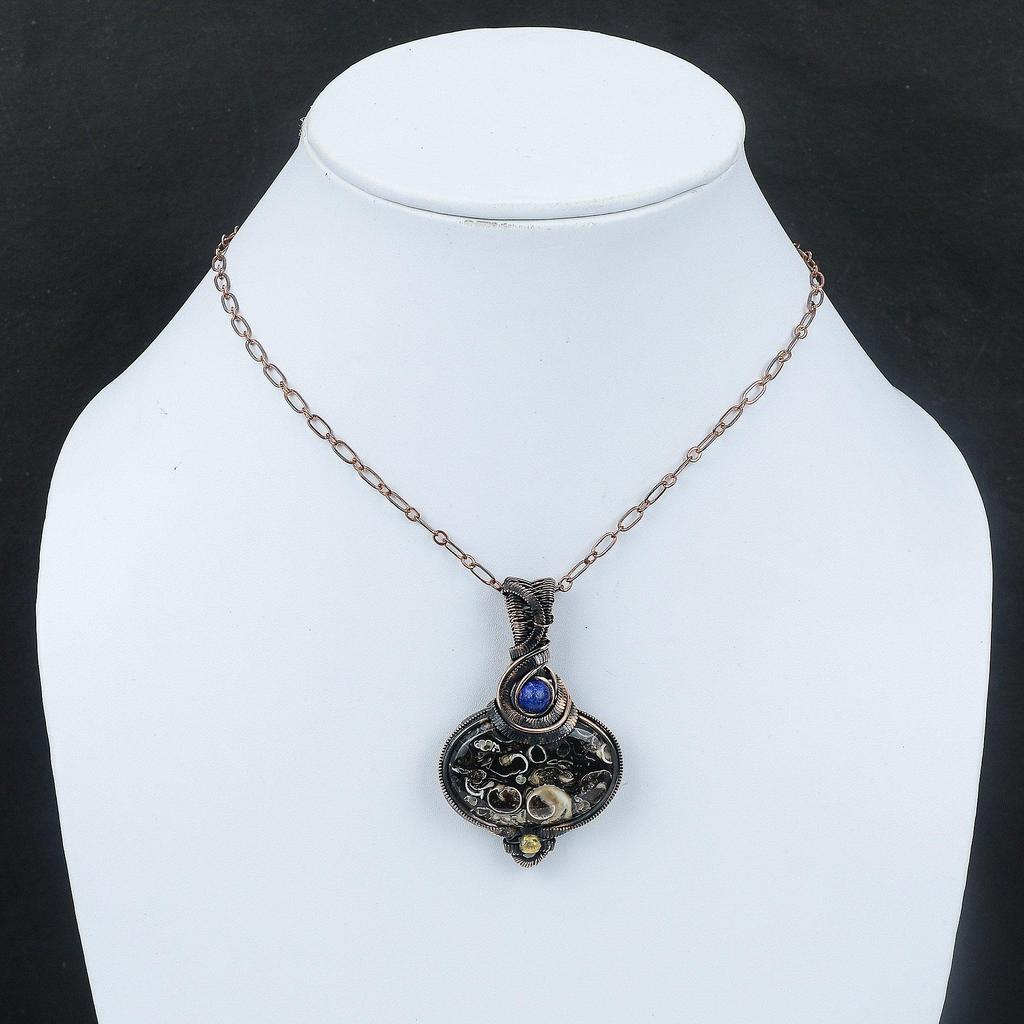 Подвеска из агата туррителла, подвеска из медной проволоки, подвеска из лазурита, ювелирные изделия ручной работы, подвеска из натурального драгоценного камня, ювелирные изделия из медной проволоки