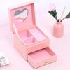 Jewelry Double-layer Grids Box Case Display Heart-shape Mirror Drawer Container Storing Fashionable Collection Gift