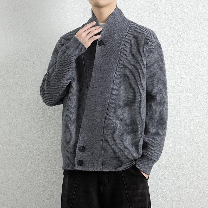 Весенне-осенняя мода V-образный вырез кардиганы-свитера мужские молодежная жизненная сила свободный вязаный свитер-пальто мужские однотонные вязаные кардиганы
