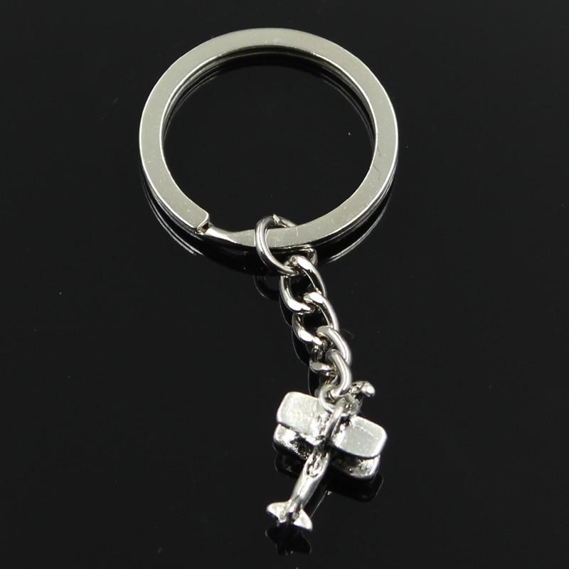 Fashion 30mm Key Ring Metal Key Chain Keychain Jewelry Antique Silver Color Plated Airplane Plane Biplane 19x9x13mm Pendant