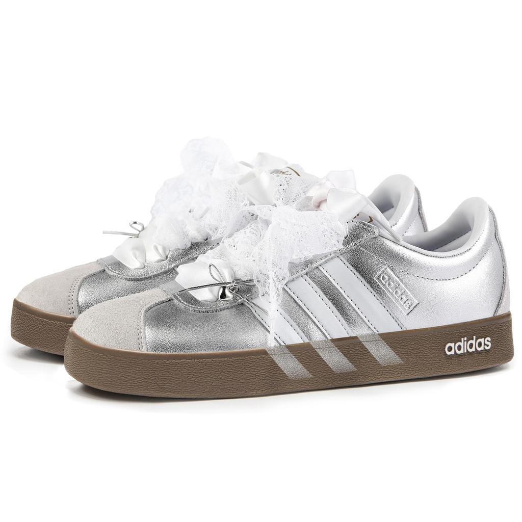 Adidas VL COURT 2.0 Abrasion Resistant Low top Skateboard Shoes Women's White Silver ID6015(Team1919-S-BOX)