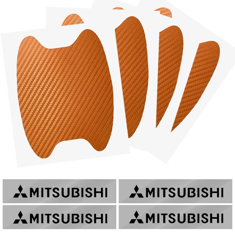 knpc3 Car Door Sticker Carbon Fiber Scratches Auto Handle Protection Film Emblem For Mitsubishi Lancer ASX Mirage Pajero Xpander