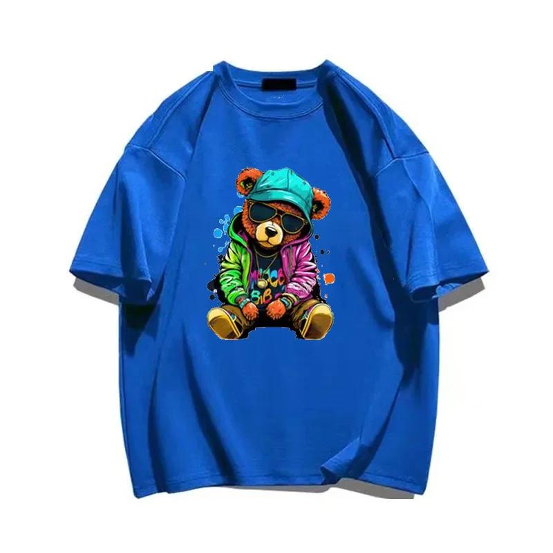 Футболка с изображением плюшевого мишки, играющего в бадминтон, хлопковая одежда, топы, графика, кавайная, для мужчин и женщин, с коротким рукавом, с принтом, модная уличная одежда