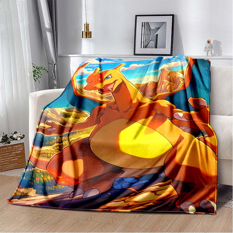 3D-Printed Cute Cartoon Charizard Blanket — Fluffy, Soft, and Warm Throw for Bedroom Decor and Home Comfort